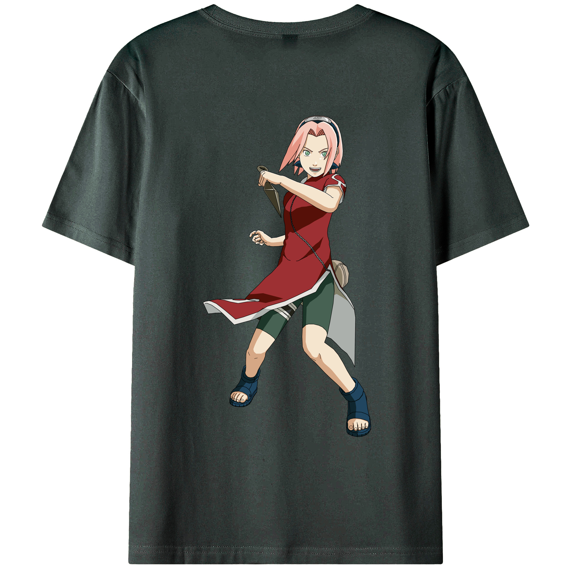 （画像用） NARUTO -ナルト- 春野サクラ Haruno Sakura 綿100％ メンズ半袖Tシャツ（バックプリント） 通気性